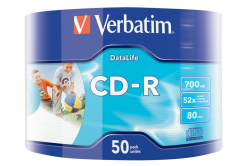 VERBATIM CD-R (50 опаковка) Шпиндел/Допълнителна защита Datalife Inkjet Printable Wrap /52x/700MB WRAP