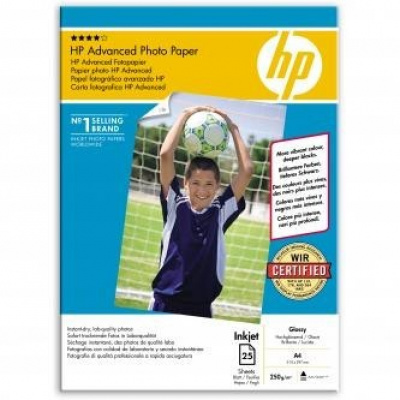 HP Advanced Glossy Photo Paper Q5456A, 250 г/м2, A4, 25 бр., лъскав, бял, фотографска хартия