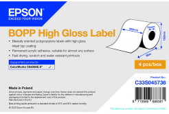 Epson C33S045736 High Gloss, за ColorWorks, 203ммx68м, полипропилен, бели самозалепващи етикети