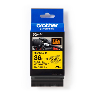 Brother TZ-FX661 / TZe-FX661 Pro Tape, 36mm x 8m, флекси, черен печат / жълт фон, оригинална лента