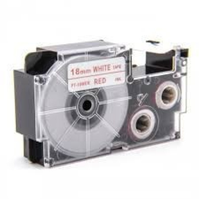 Съвместима лента с Casio XR-18WER 18mm x 8m червен печат / бял фон
