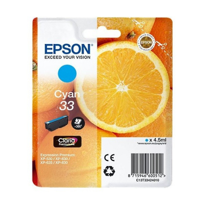 Epson T33424012, T33 циан (cyan) оригинална касета