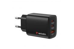 VERBATIM GaN Nabíječka Essentials 65W, 2xUSB-C, 1xUSB-A, černá