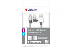 Verbatim 48869 USB кабел (2.0), USB A + microUSB + Apple Lightning, 1 м, кутия, сребро