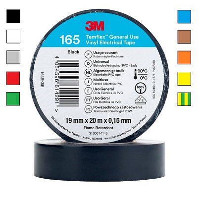 3M Temflex 165 електроизолационна лента, 19 mm x 20 m 19 mm x 20 m черна/black
