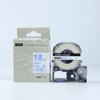 Epson LK-5WLN, SS18BW, 18mm x 9m, син шрифт / бял фон, съвместима лента
