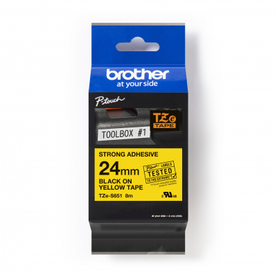 Brother TZ-S651 / TZe-S651 Pro Tape, 24mm x 8m, черен печат/жълт фон, оригинална лента
