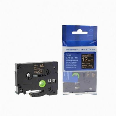 Съвместима лента с Brother TZ-334 / TZe-334, 12mm x 8m, златен печат / черен фон