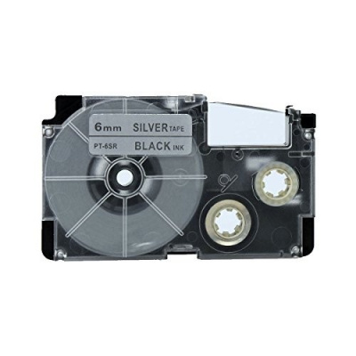 Съвместима лента с Casio XR-6SR1 6mm x 8m черен печат / сребърен фон
