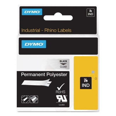 Dymo Rhino 622290, 19mm x 5,5m, черен печат/прозрачен фон, постоянен полиестер оригинална лента