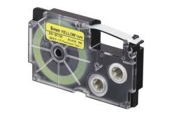 Casio XR-9FYW , 9mm x 8m, черен печат / сигнал жълт фон, съвместима лента