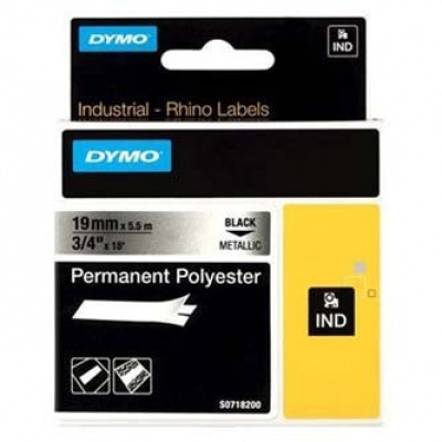 Dymo Rhino 18487, 19mm x 5.5m, черен печат/метална фон, оригинална лента