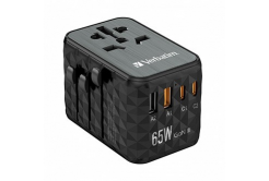 Verbatim World-to-World UTA-05 32120 Универсален адаптер за пътуване, 2x USB-C PD, QC 4+ a 2x USB-A, 65 W, черно