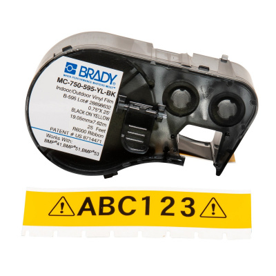 Brady M4C-750-595-YL-BK / 170832, 19.05 mm x 7.62 m, Винил, черен печат / жълт фон