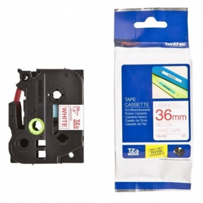 Brother TZ-262 / TZe-262, 36mm x 8m, червен печат / бял фон, оригинална лента