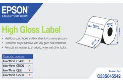 Epson C33S045542 High Gloss, за ColorWorks, 76x51мм, 610 бр, бели самозалепващи етикети