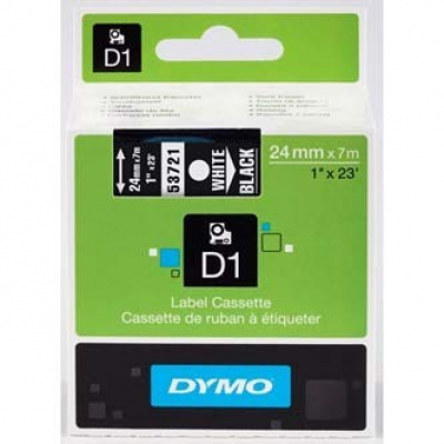 Dymo D1 53721, S0721010 , 24mm x 7m бял печат / черен фон, оригинална лента