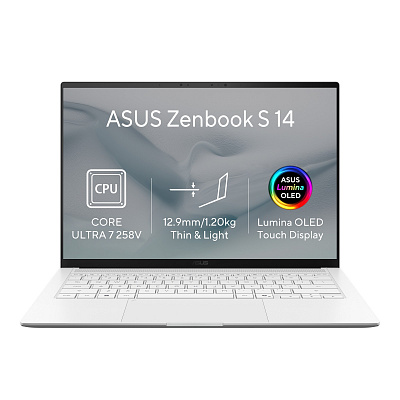 ASUS Zenbook S 14 OLED/UX5406SA-OLED701X/U7-258V/14"/2880x1800/T/32GB/512GB/Intel int/W11P/Бял/2R