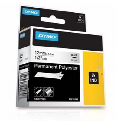 Dymo Rhino 622289, 12mm x 5,5m, черен печат/прозрачен фон, оригинална лента