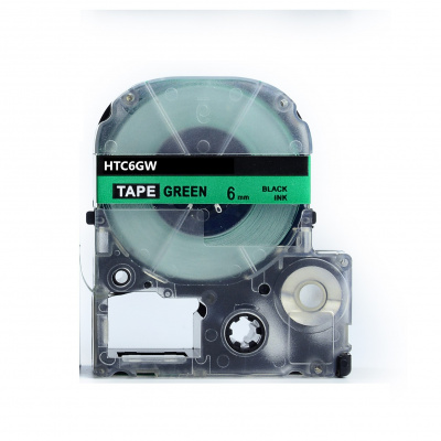 Epson HTC6GW, 6mm x 8m, черен печат / зелен фон, съвместима лента