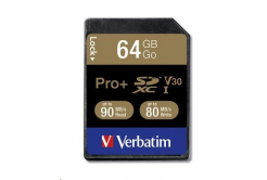 VERBATIM SDXC karta 64GB PRO+ Class 10, UHS-1 (R:90/W:80 MB/s)