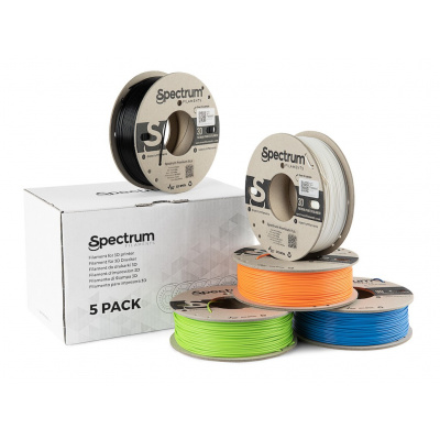 Spectrum 80747 3D филамент, Premium PLA, 1,75mm, 5x250g, бял черен Оранжев, Син, Зелен (Mix Polar white, Deep black, Lion orange, Pacific Blue, Lime green)