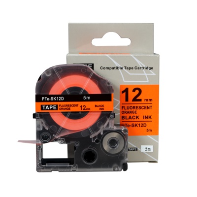 Epson SK12D, 12mm x 5m, черен печат / флуоресцентни оранжев фон, съвместима лента
