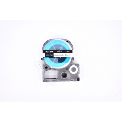 Epson LK-4WBA3 / SU35W, 3 мм x 2,5 м, черен печат / бял фон, съвместима термосвиваема лента