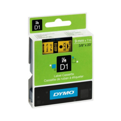 Dymo D1 40918, S0720730, 9 mm x 7 m, черен печат / жълт фон, оригинална лента