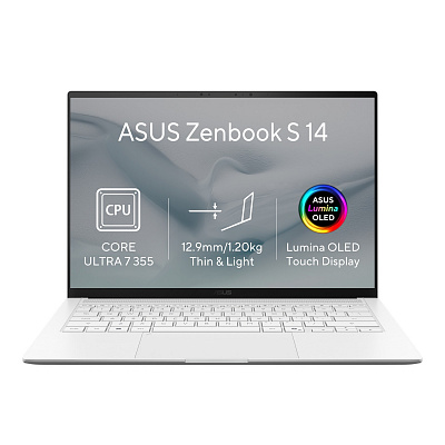 ASUS Zenbook S14 OLED/UX5406AA-OLED465XZ/U7-355/14"/2880x1800/T/32GB/1TB/Intel int/W11P/Бял/2R