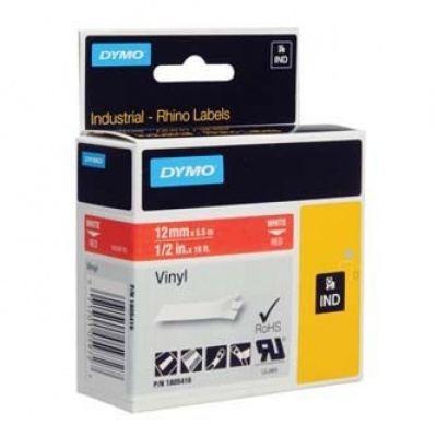 Dymo 1805416 Rhino, 12mm x 5,5m, бял печат/червен фон, оригинална лента