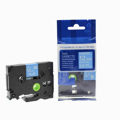 Съвместима лента с Brother TZ-535 / TZe-535, 12mm x 8m, бял печат / син фон