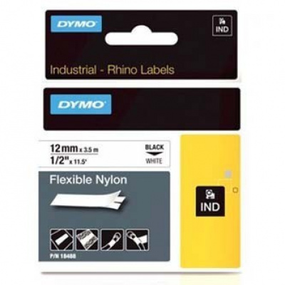 Dymo Rhino 18488, S0718100, 12mm x 3,5m черен печат / бял фон, оригинална лента