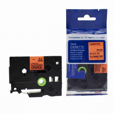 Brother HGe-B21, сигнал 9mm x 8m, черен печат/портокал. база, бързоходен съвместима лента