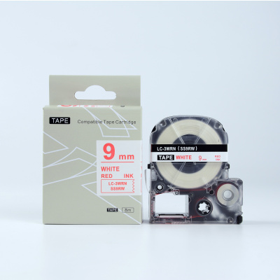 Epson LK-3WRN, SS9RW, C53S653008, 9mm x 9m, червен печат / бял фон, съвместима лента