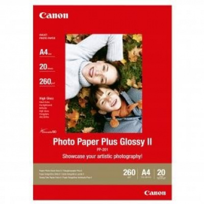 Canon Photo Paper Plus Glossy PP-201 2311B019, 260 г/м2, A4, 20 бр., лъскав, мастиленоструен, бял, фотографска хартия
