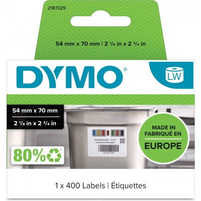 Dymo 2187329, 54 мм x 70мм, 400бр, бели контролни етикети за храни, които могат да се отлепят