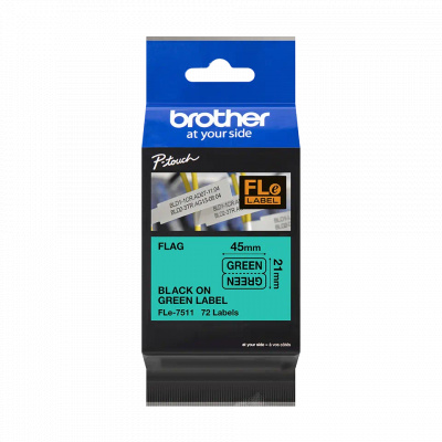Brother FLE-7511 Pro Tape, 21mm x 45 mm, черен печат/зелен фон, 72 бр, оригинална лента