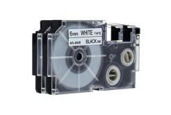 Съвместима лента с Casio XR-6WE, 6mm x 8m черен печат / бял фон