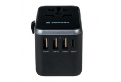 Verbatim World-to-World UTA-04 49546 Универсален адаптер за пътуване, USB-A, USB-C, 61 W, черно