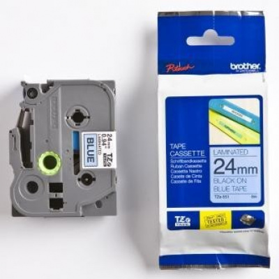 Brother TZ-551 / TZe-551, 24mm x 8m, черен печат / син фон, оригинална лента