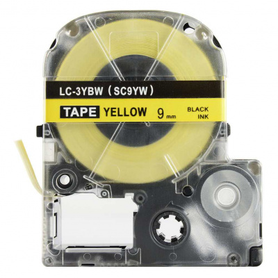 Epson LK-3YBP, SC9YW, C53S653002, 9mm x 9m, черен печат / жълт фон, съвместима лента