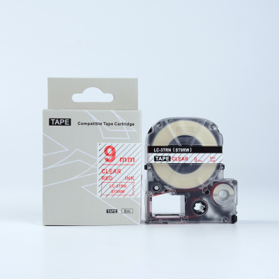 Epson LK-3TRN, ST9RW, 9mm x 9m, червен печат / прозрачен фон, съвместима лента