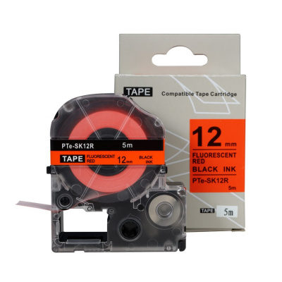Epson SK12R, 12mm x 5m, черен печат / флуоресцентни червен фон, съвместима лента