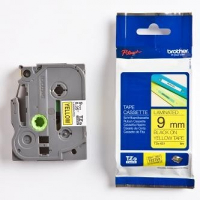 Brother TZ-621 / TZe-621, 9mm x 8m, черен печат / жълт фон, оригинална лента