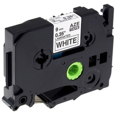 Brother TZe-FA221, 9mm x 3m, черен печат / бял фон, желязо, съвместима лента