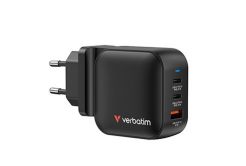 Verbatim GaN 32229, адаптер за пътуване, USB 3.0, USB C, сив, 70W, взаимозаменяеми вилици C,G,A