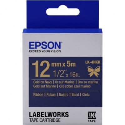 Epson LabelWorks LK-4HKK C53S654002 12мм x 5м, златен печат / син фон, текстилна лента, оригинален лента