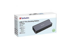 Verbatim 32171 докинг станция, USB-C Pro, 15-port, 2x HDMI, RJ45, microSD, 2x USB-A 3.0, USB-C PD, сив