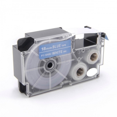 Съвместима лента с Casio XR-18ABU 18mm x 8m бял печат / син фон